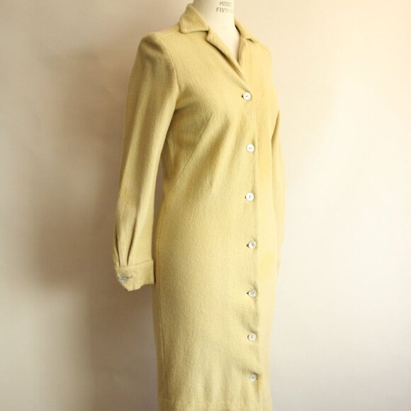 Vintage 1960s Coat Dress, Fred Roithschild Yellow Wool - Picture 6 of 10